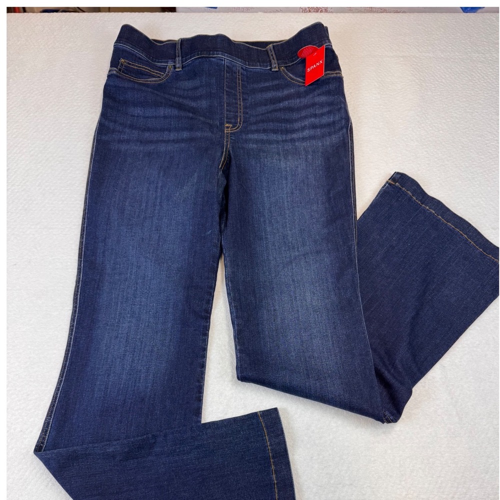 NWT SPANX Flare‎ Jeans Midnight Shade Wash Stretch Denim Pull On Women XL TG